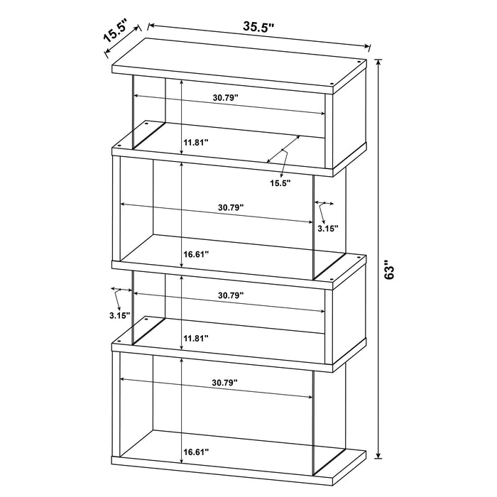 Emelle 63-inch 4-shelf Glass Panel Bookshelf Black