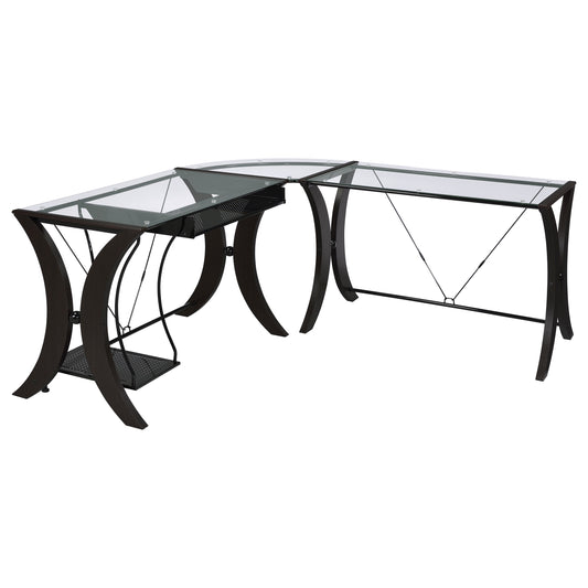 Monterey 67-inch Glass Top L-Shape Computer Desk Cappuccino