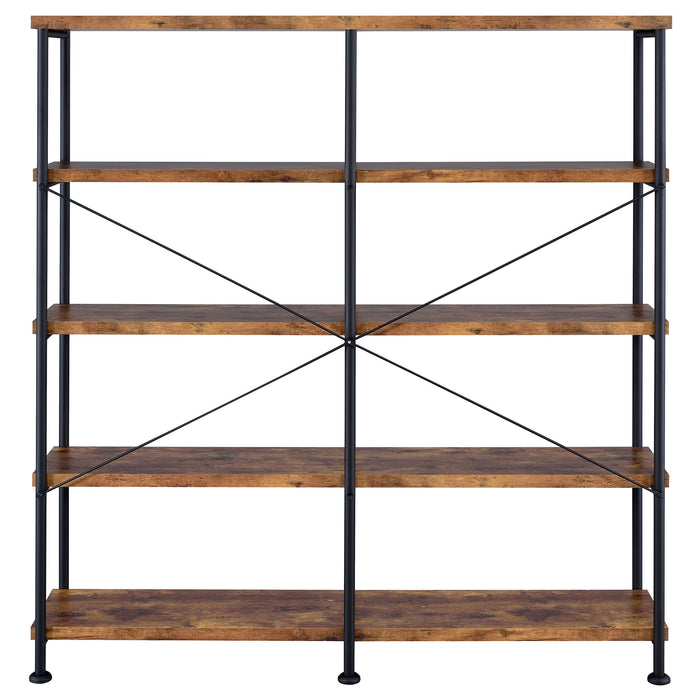 Analiese 63-inch 4-shelf Double Bookshelf Rustic Nutmeg