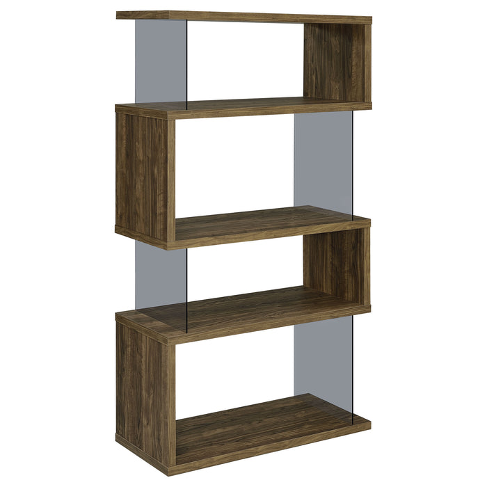 Emelle 63-inch 4-shelf Glass Panel Bookshelf Aged Walnut