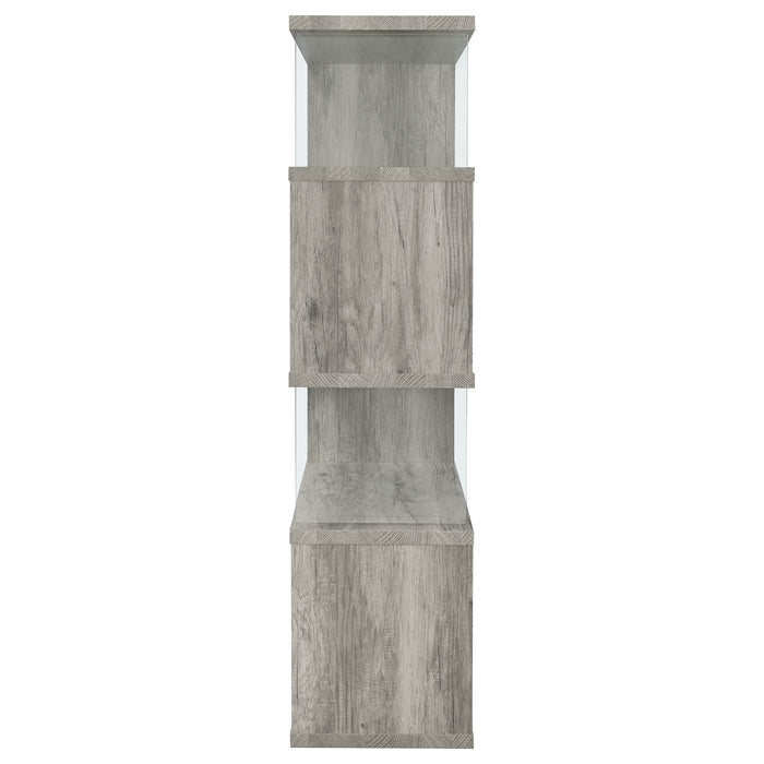 Emelle 63-inch 4-shelf Glass Panel Bookshelf Grey Driftwood