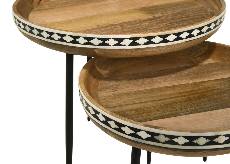 Ollie 2-piece Solid Wood Bone Inlay Nesting Table Natural