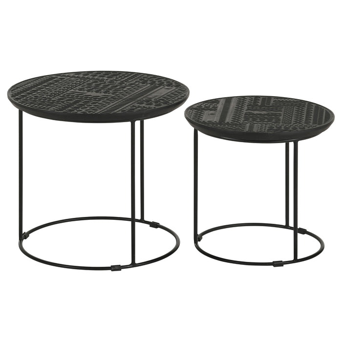 Loannis 2-piece Round Mango Wood Nesting Table Matte Black