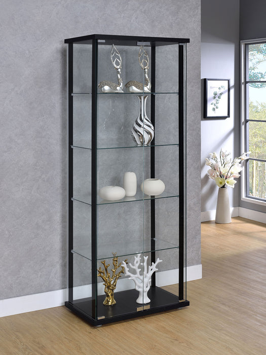 Delphinium 5-shelf Clear Glass Curio Display Cabinet Black