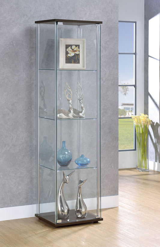 Bellatrix 4-shelf Clear Glass Curio Cabinet Cappuccino