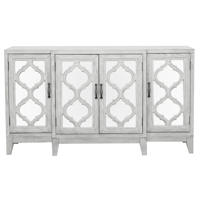 Mckellen 4-door Wood Trellis Accent Cabinet Distressed White